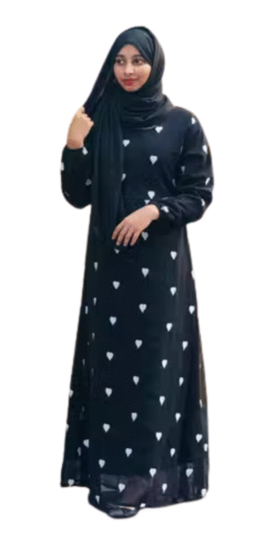 White Heart Shape Embroidery  Abaya