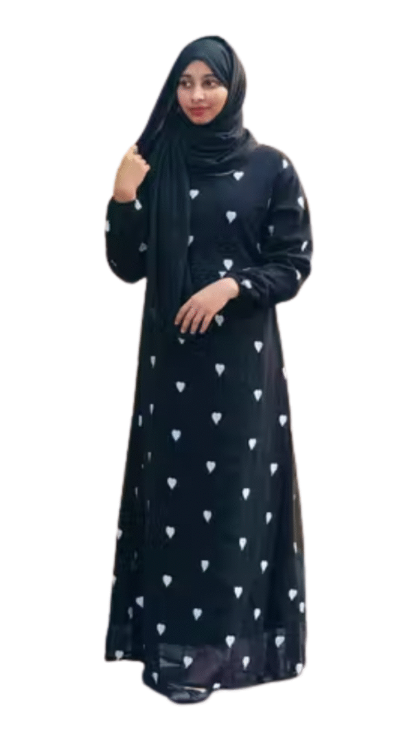 White Heart Shape Embroidery  Abaya