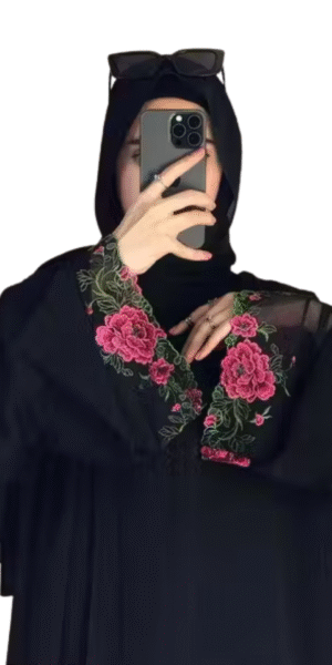 Elegant Black Abaya with Floral Embroidery