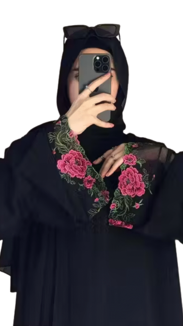 Elegant Black Abaya with Floral Embroidery