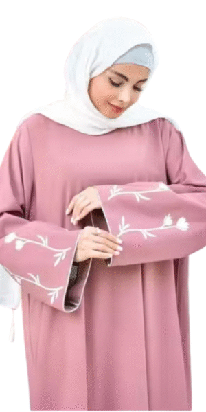 Baby Pink Embroidered Abaya with Bell Sleeves