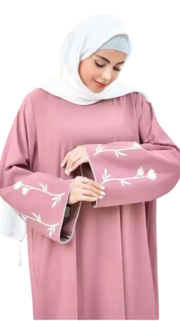 Baby Pink Embroidered Abaya with Bell Sleeves