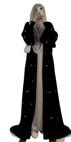 Front Open Embroidered Moon  Abaya